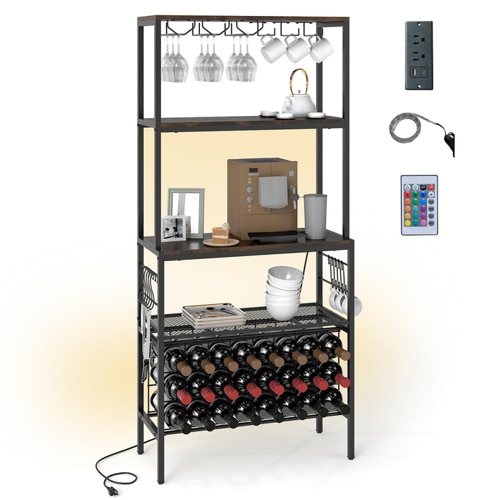 Giantex Wine Rack Freestanding Floor Wine Bar Cabinet w/Power Outlet & RGB Light