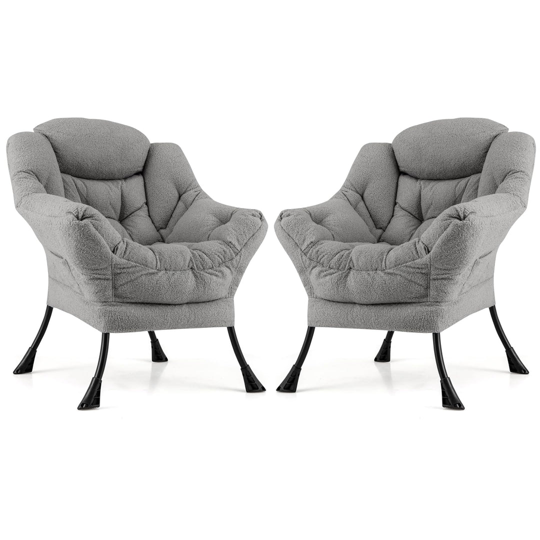 Giantex Set of 1/2 Lazy Chairs, Modern Sherpa Accent Chair w/Upholstered Single Sofa Chair w/Armrests & Side Pocket