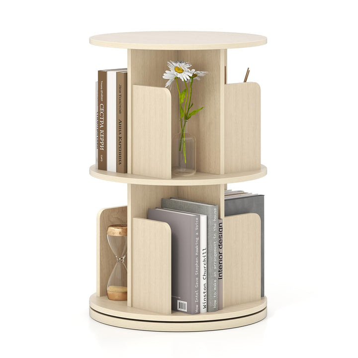Giantex 2-Tier Rotating Bookshelf 360° Display Rack w/Dividers & Anti-Falling Baffles