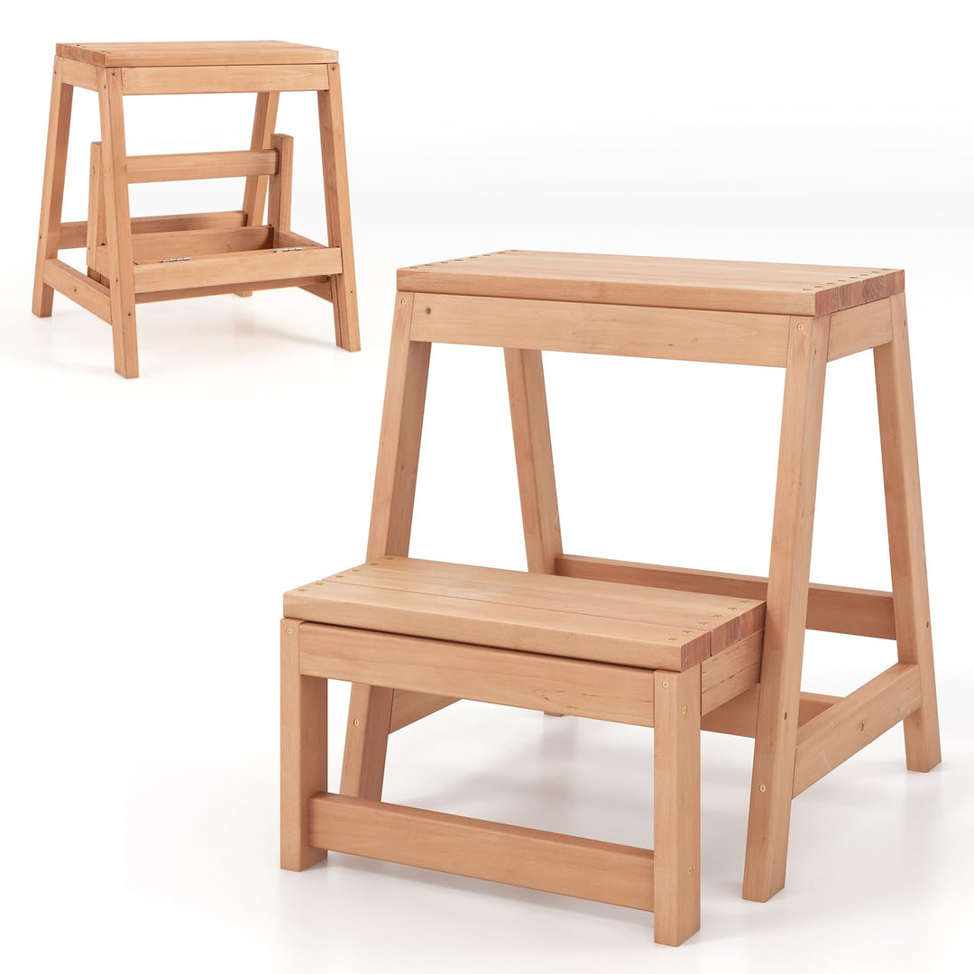 Giantex Folding Step Stool, Wooden 2-Step Stool for Kids & Adults, Holds up to 550Lbs