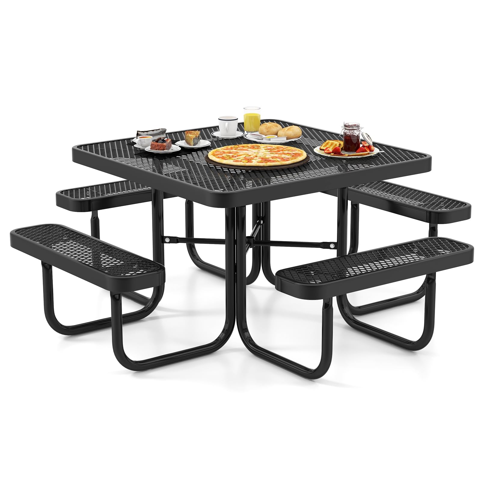 thumbnail image 2 of Giantex Picnic Table Bench Set For 4-8 People, 34" Outdoor Square Dining Table & 2 2 of 12