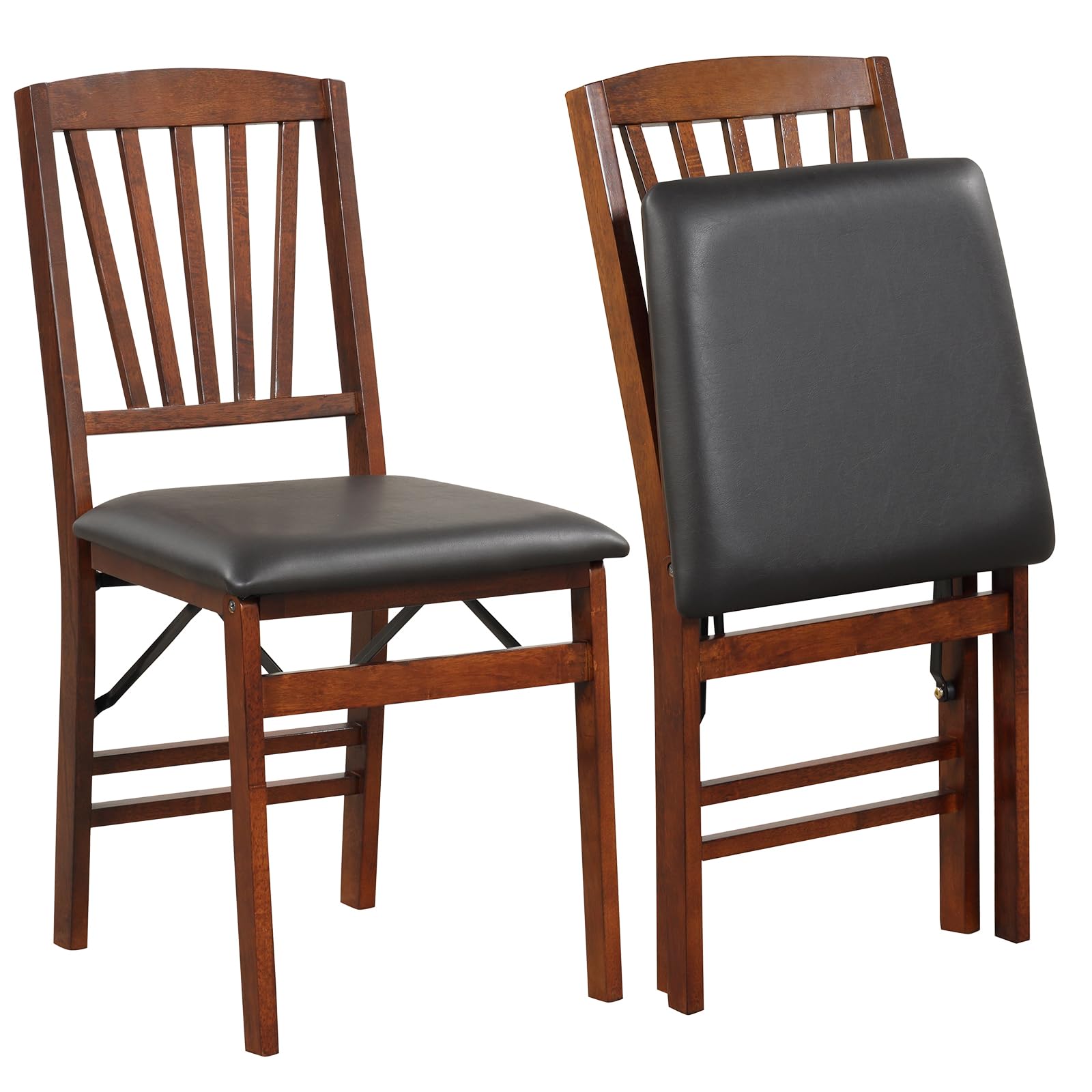 Giantex Folding Dining Chairs Set of 2, Foldable Wood Kitchen Chairs with Padded Seat