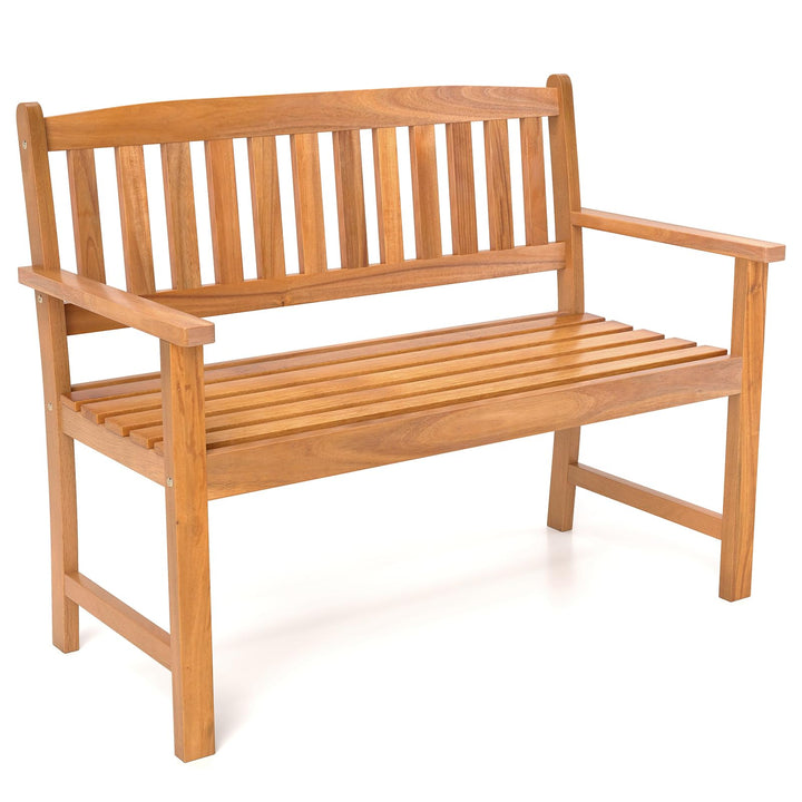 Giantex 2-Person Outdoor Bench Acacia Wood Patio Bench w/Ergonomic Backrest