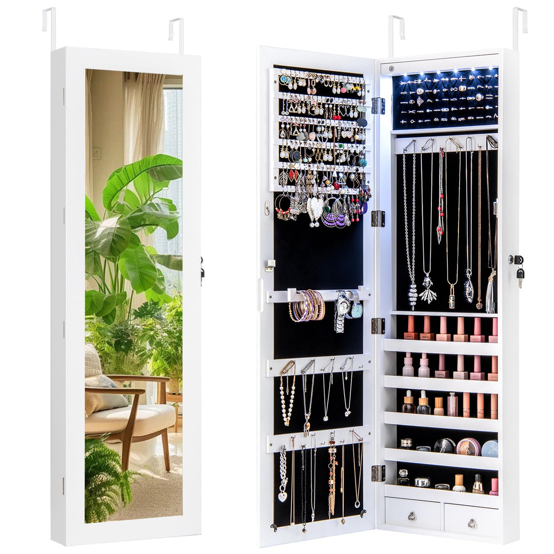 CHARMAID Wall Mounted Jewelry Armoire with 47" Full Length Mirror