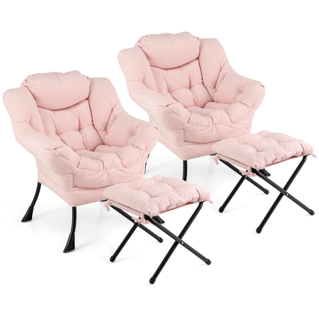 Giantex Set of 1/2 Lazy Chair with Folding Ottoman, Modern Sherpa Accent Chair w/Armrests & Pocket
