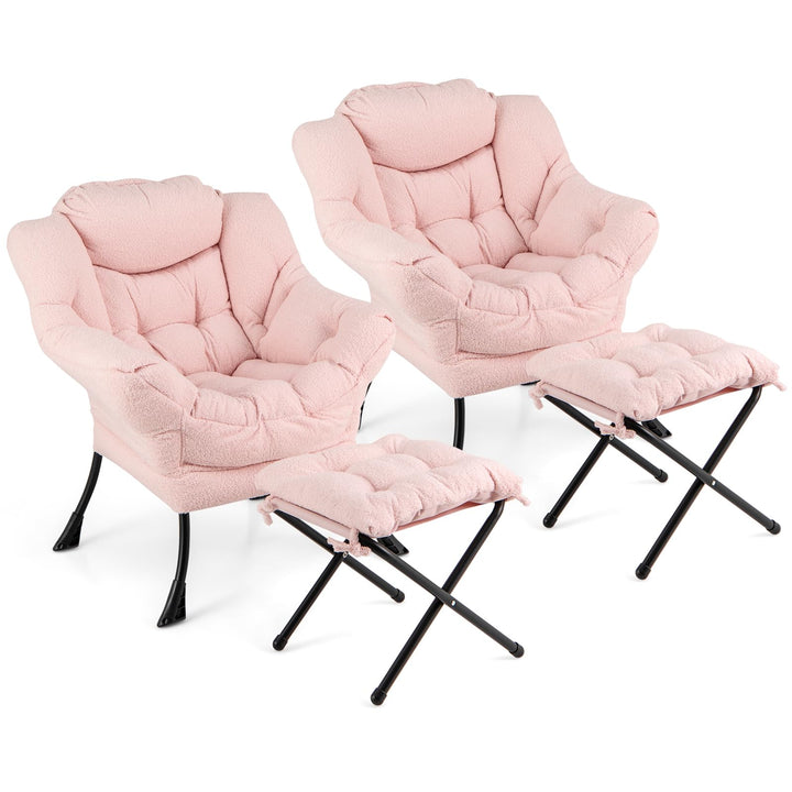 Giantex Set of 1/2 Lazy Chair with Folding Ottoman, Modern Sherpa Accent Chair w/Armrests & Pocket