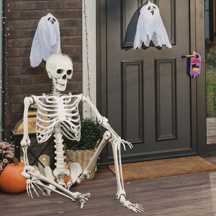 Giantex 5.4 FT Halloween Life Size Skeleton Realistic Full Body Plastic Skeleton with Movable Joints
