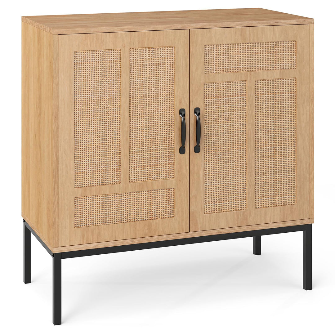 Giantex Sideboard Cabinet Boho Rattan Buffet Cabinet with Storage Adjustable Shelves 2 Doors