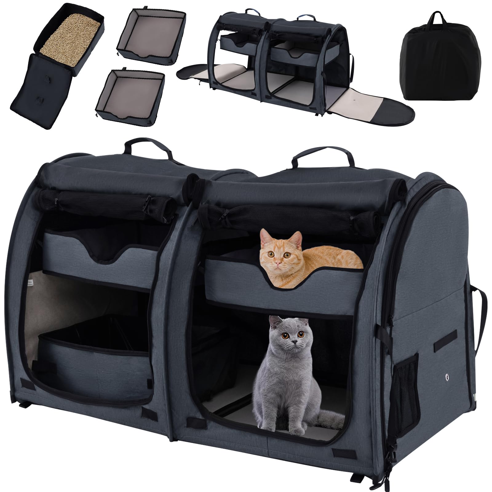 Giantex 40 inch Cat Carrier with Double Compartments, Dark Gray