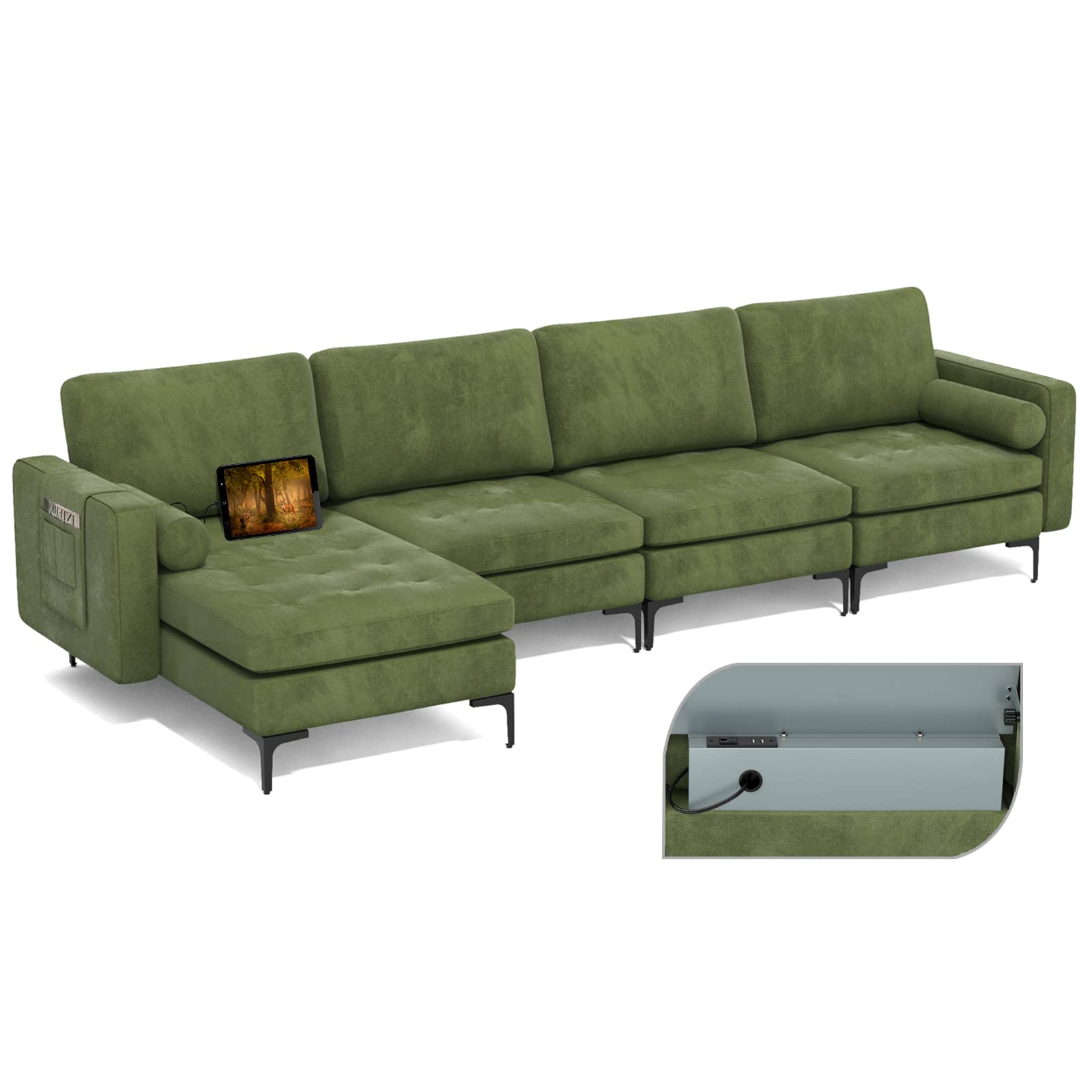 Giantex Sectional Sofa Couch, Convertible Sleeper with 2 or 1 USB Ports Socket