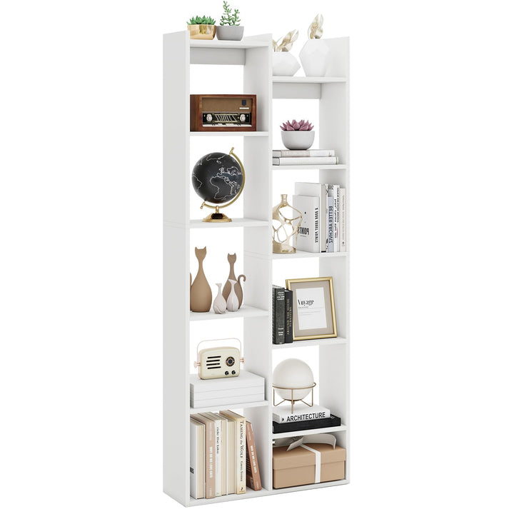 Giantex Modern Bookshelf with 12 Staggered Shelves for Living Room Office