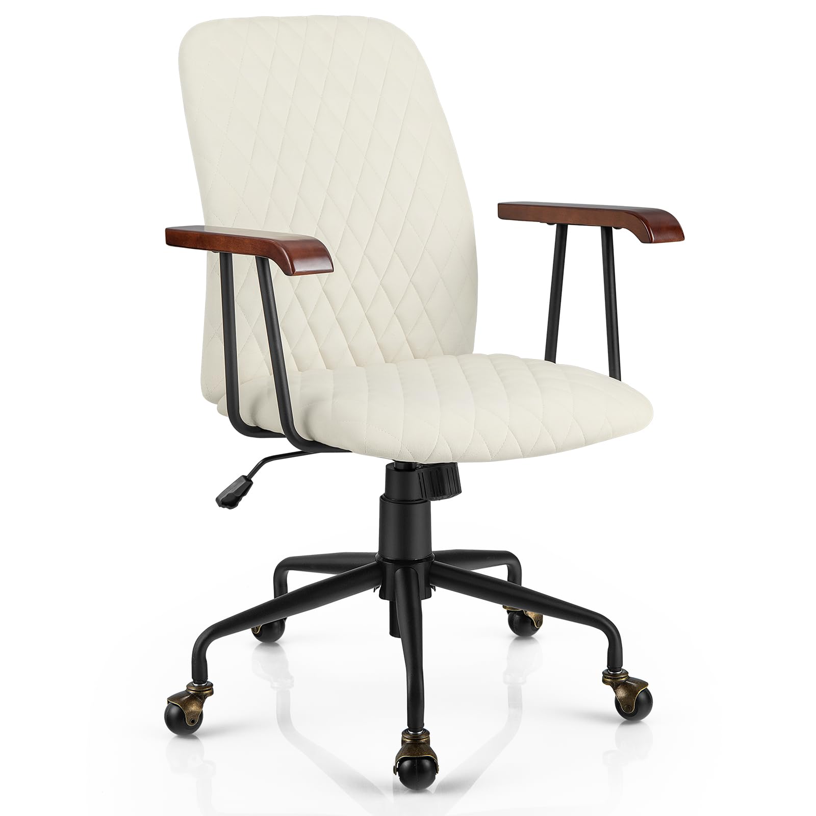 Giantex Velvet Home Office Desk Chair, Adjustable Swivel Task Chair, Vintage Mid-Back Leisure Chair
