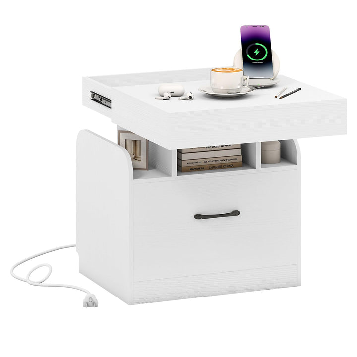 Giantex Nightstand with Charging Station Modern Bedside Table for Living Room Bedroom Office