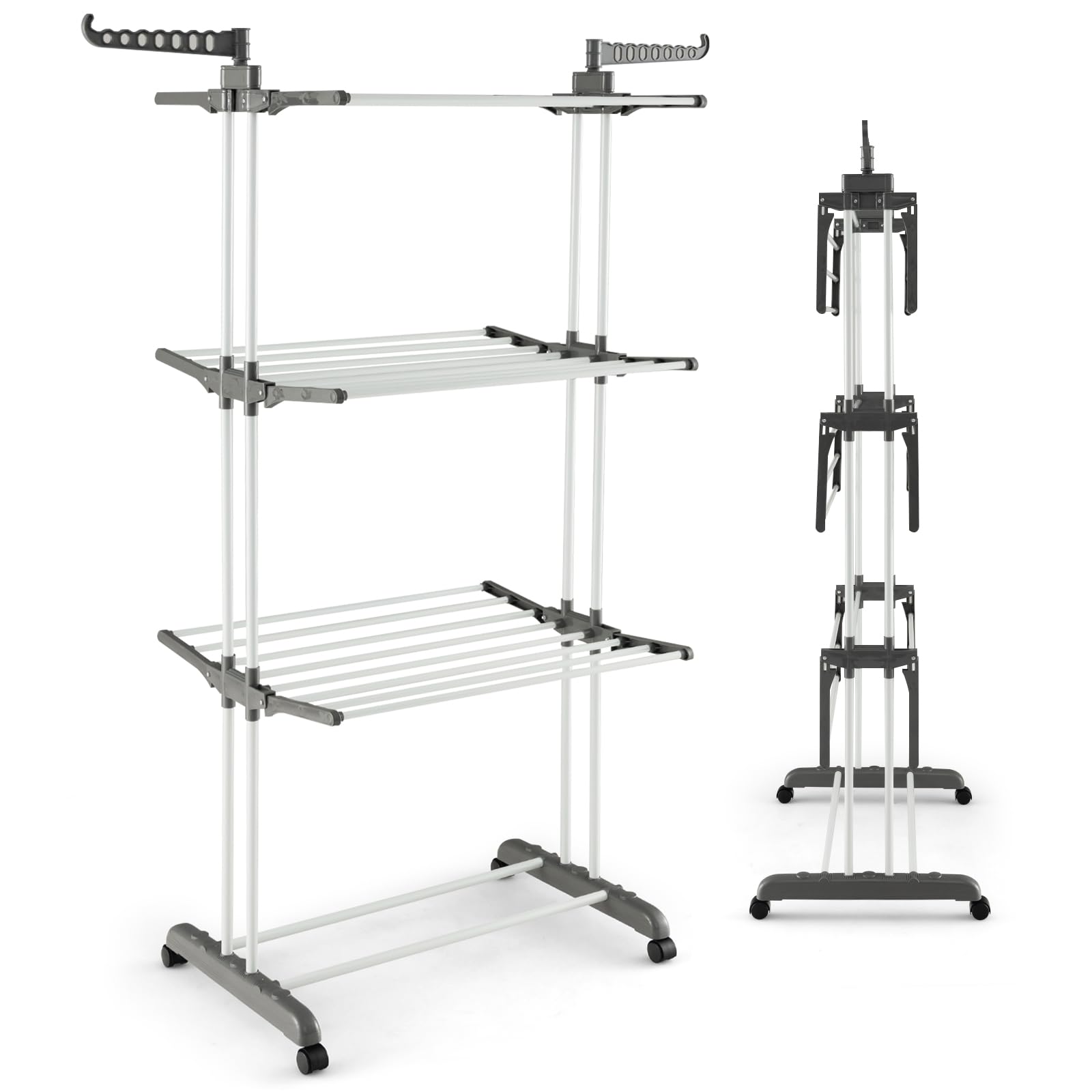 Giantex Foldable Clothes Drying Rack, Oversized 4-Tier Collapsible Laundry Rack w/ 3 Retractable Trays