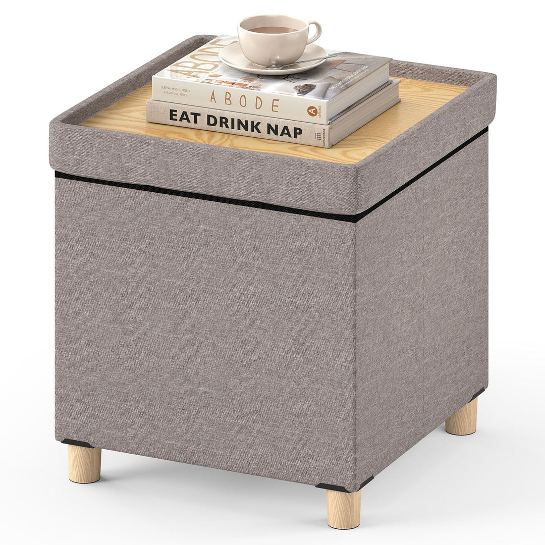 Giantex 18 Inches Ottoman with Storage and Rubber Wood Legs