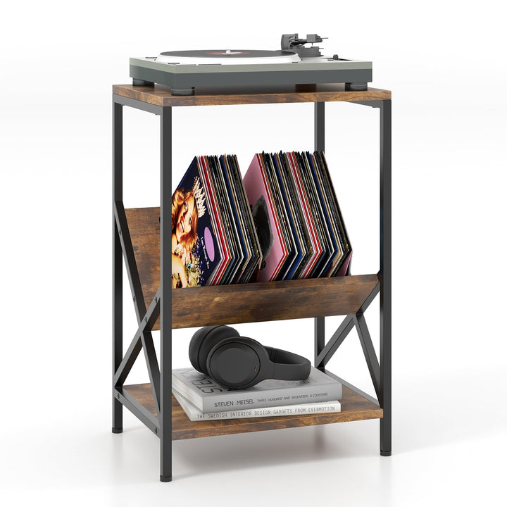 Giantex Record Player Stand, 3-Tier End Table w/ V-Shaped Magazine Holder, Turntable Stand with Record Storage Up to 80 Albums