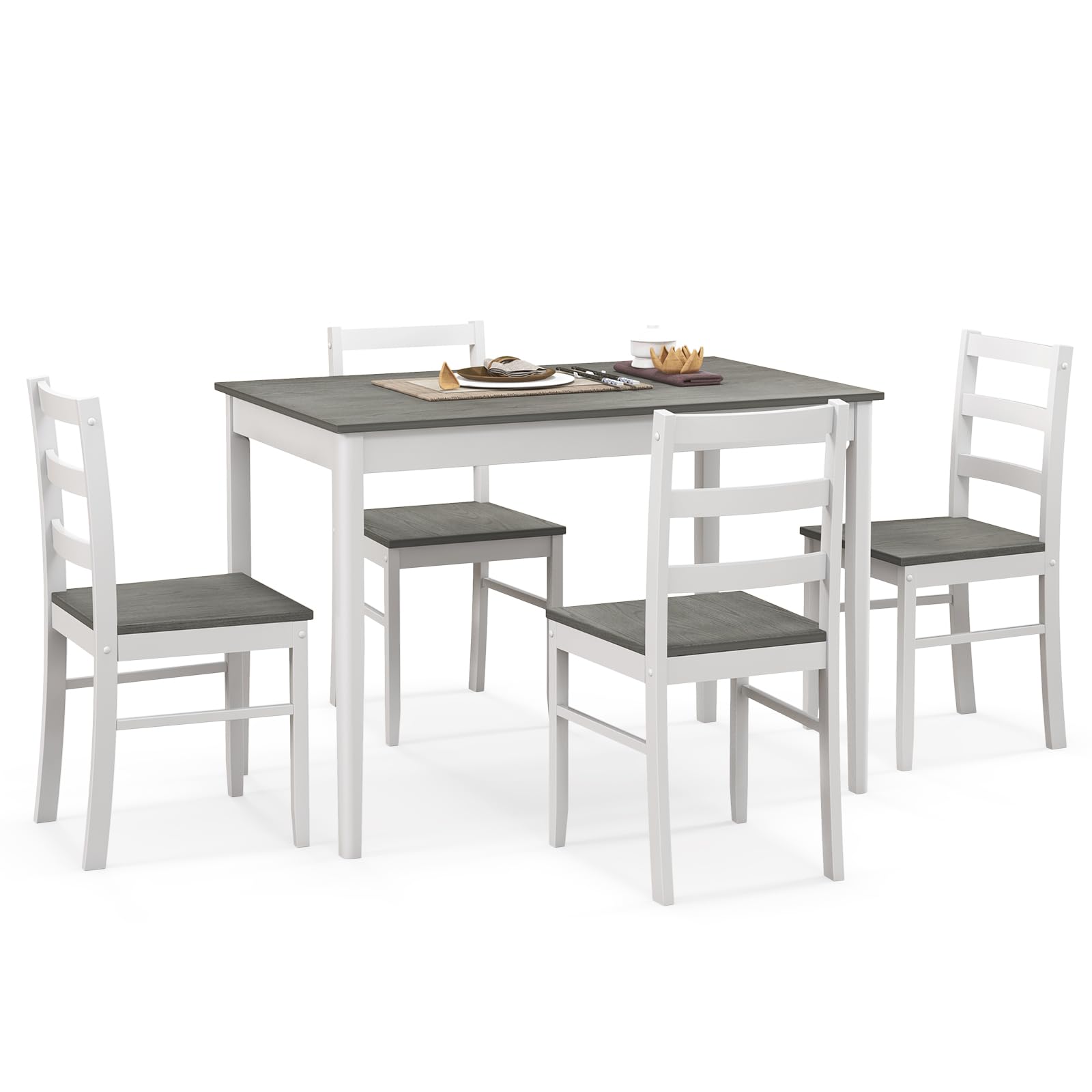 Giantex 5-Piece Dining Set of 4, Solid Wood Rectangular Table & 4 Chairs