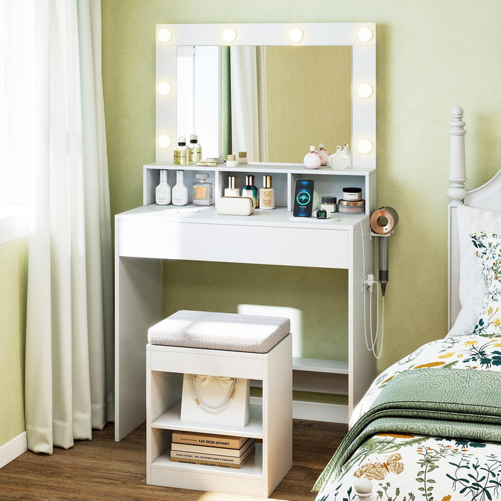 CHARMAID 31.5 Inches Vanity Desk with 3 Lighting Modes and Storage Shelves