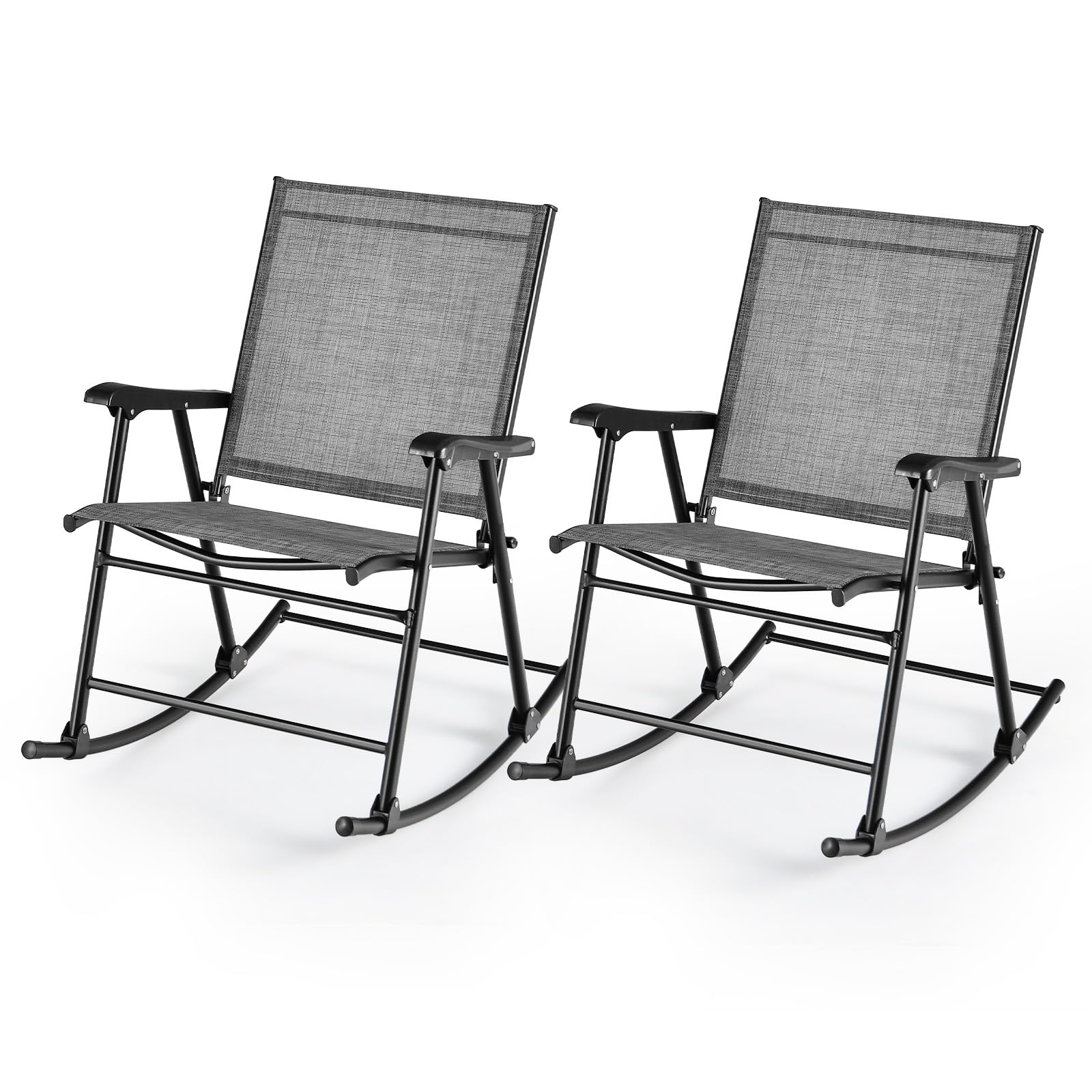 Giantex Folding Rocking Chairs Set of 2 - High Back Patio Rocking Chairs w/Armrests and Footrests, Breathable Back Rest