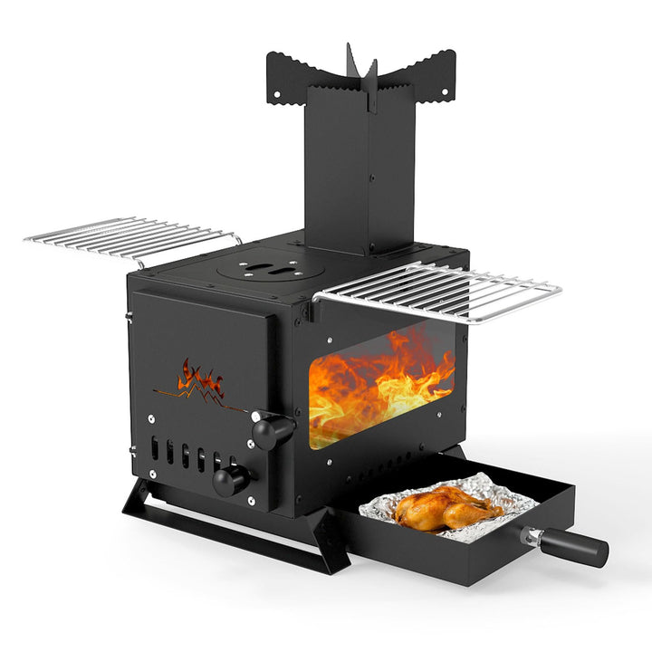 Giantex Portable Wood Burning Stove Mini Heater Burner with Pot Rack Oven Pan