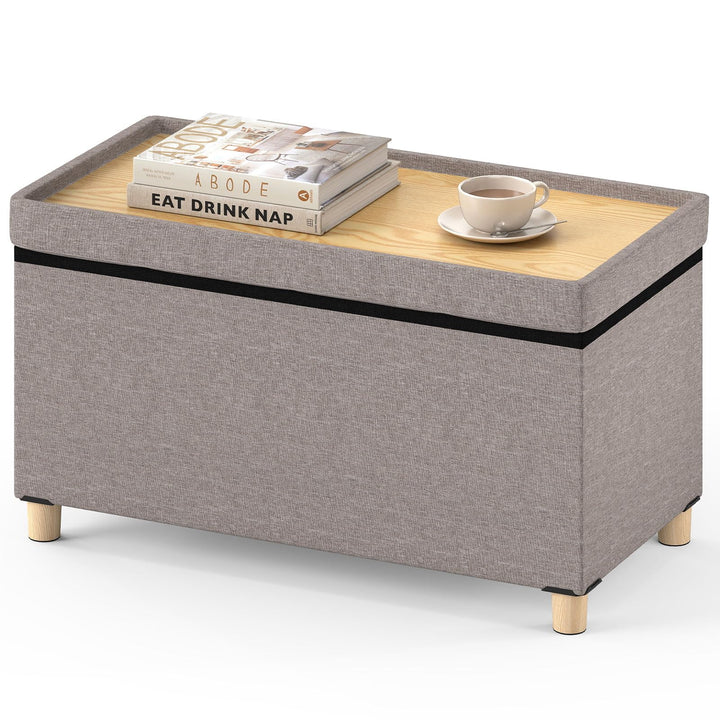 Giantex 30 Inches Storage Ottoman Bench with Tray and Rubber Wood Legs