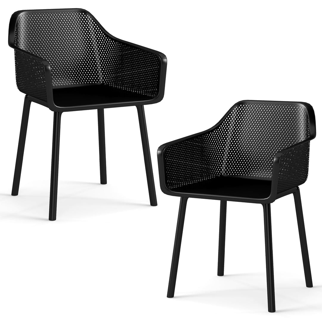 Giantex Plastic Dining Chairs Set of 2/4 Black Kitchen Armchair w/Breathable Mesh Backrest