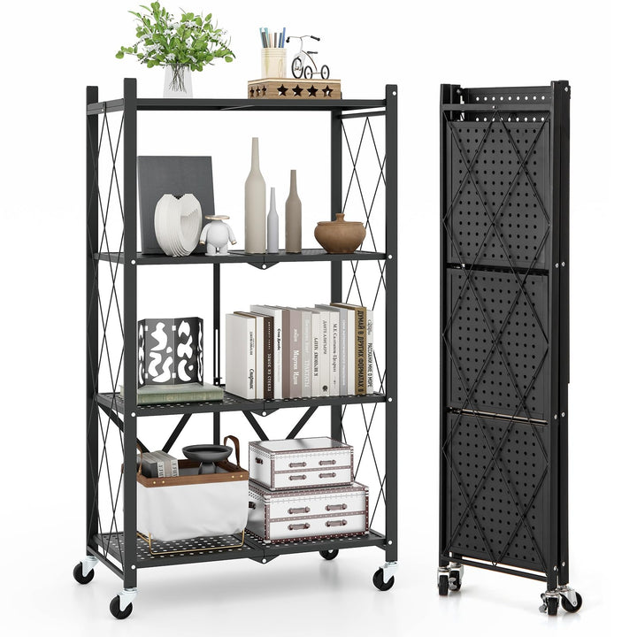 Giantex 4-Tier Foldable Storage Shelf, Collapsible Shelving Unit Display with Lockable Wheels