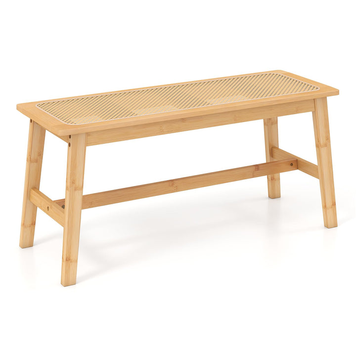 Giantex 39.5" Bamboo Dining Bench with Handwoven Rattan Seat