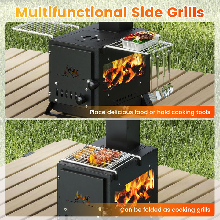 Giantex Portable Wood Burning Stove Mini Heater Burner with Pot Rack Oven Pan