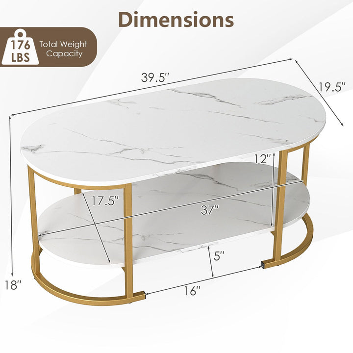 Giantex 2-Tier Coffee Table Oval Center Table with Wood Grain Top & Open Storage Shelf