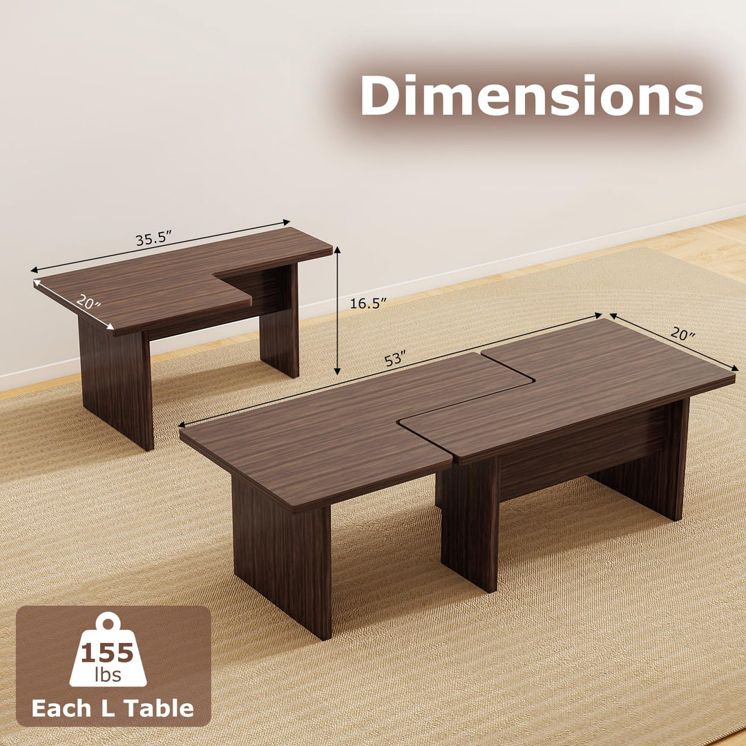 Giantex L-Shaped Coffee Table Set of 2 Modular Nesting Center Table with Grain Finish