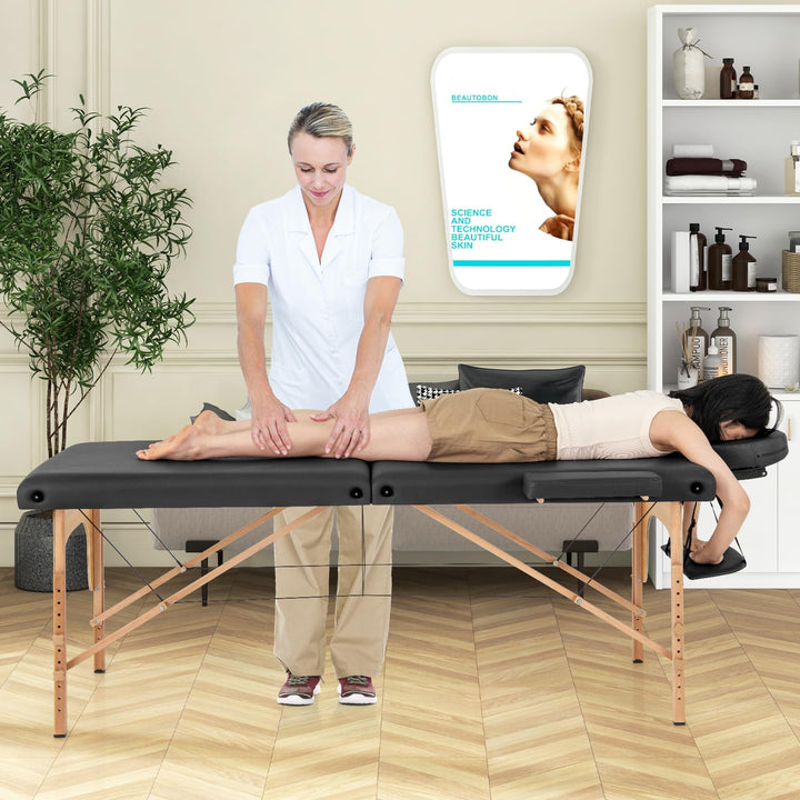 Giantex Massage Table, Portable Massage Bed w/Carrying Case, 2-Section Salon Spa Facial Care Tattoo Bed