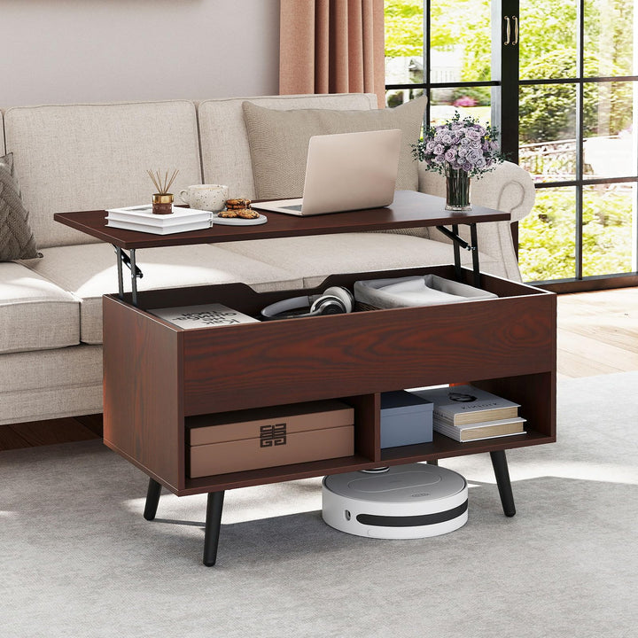 Giantex Lift Top Coffee Table Modern Cocktail Table w/Hidden Compartment & 2 Open Shelves