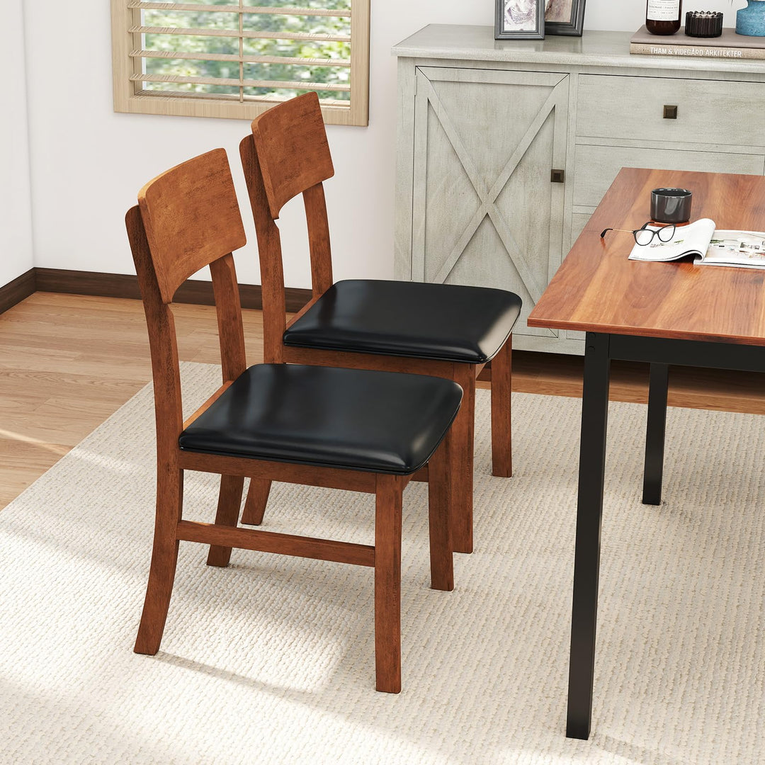 Giantex Wooden Dining Chairs Set Kitchen Side Chairs w/Rubber Wood Legs Faux Leather Upholstered Seat