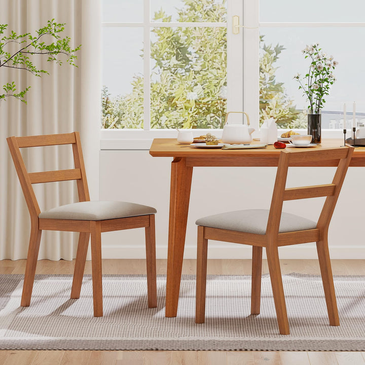 Giantex Wooden Dining Chairs Set of 2/4 Farmhouse Upholstered Kitchen Chairs with Rubber Wood Legs & Fabric Padded Seat