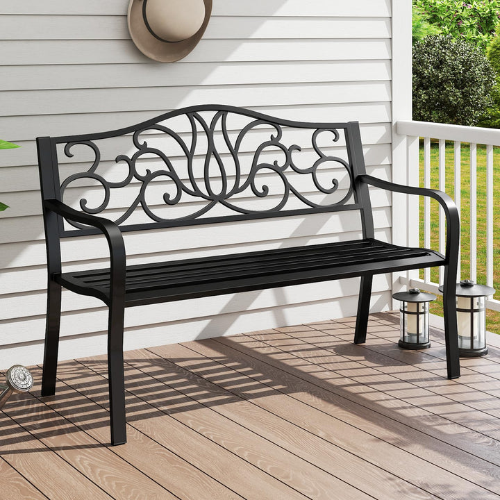 Giantex 50 Inches Outdoor Bench with Floral Pattern
