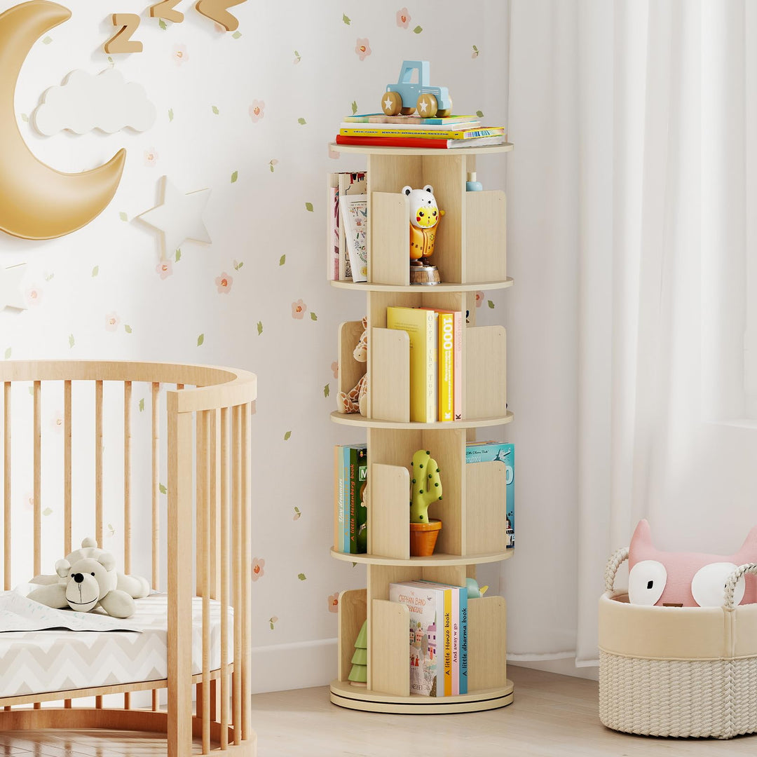 Giantex 4-Tier Rotating Bookshelf 360° Display Rack w/Dividers & Anti-Falling Baffles