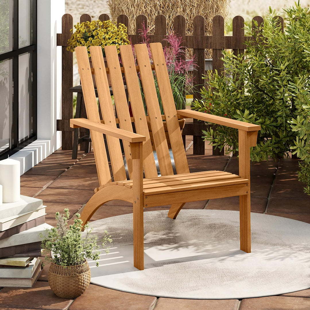Giantex Acacia Wood Patio Adirondack Chair with Inclined Seat and High Backrest for Porch