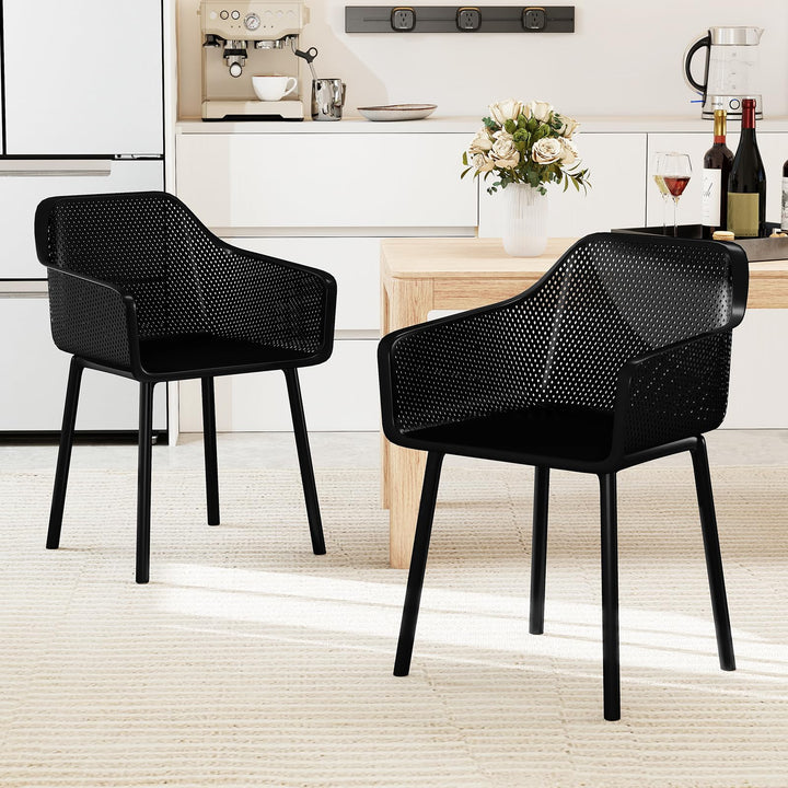 Giantex Plastic Dining Chairs Set of 2/4 Black Kitchen Armchair w/Breathable Mesh Backrest