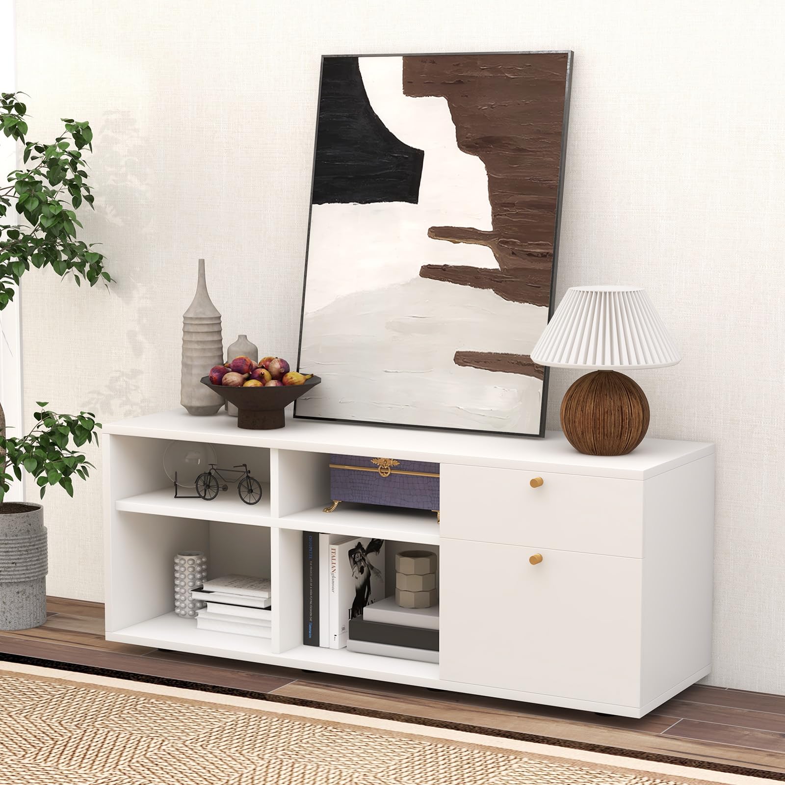Giantex TV-Stand for Bedroom Entertainment Center - Modern TV Console Cabinet with 2 Drawers, 4 Compartments
