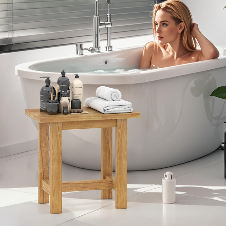 Giantex Teak Shower Bench Stool with Waterproof Spa Bath Seat for Seniors 20''L x 11''W x 18.5''H