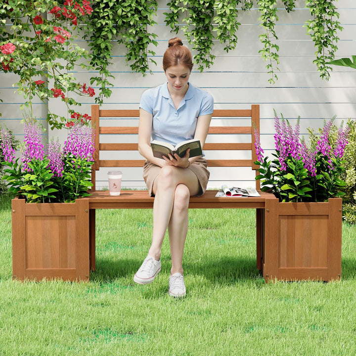 Giantex 2-in-1 Outdoor Bench with Backrest & 2 Raised Garden Beds