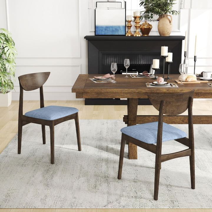 Giantex Wooden Dining Chairs Set of 2/4 Linen Fabric Upholstered Kitchen Chairs