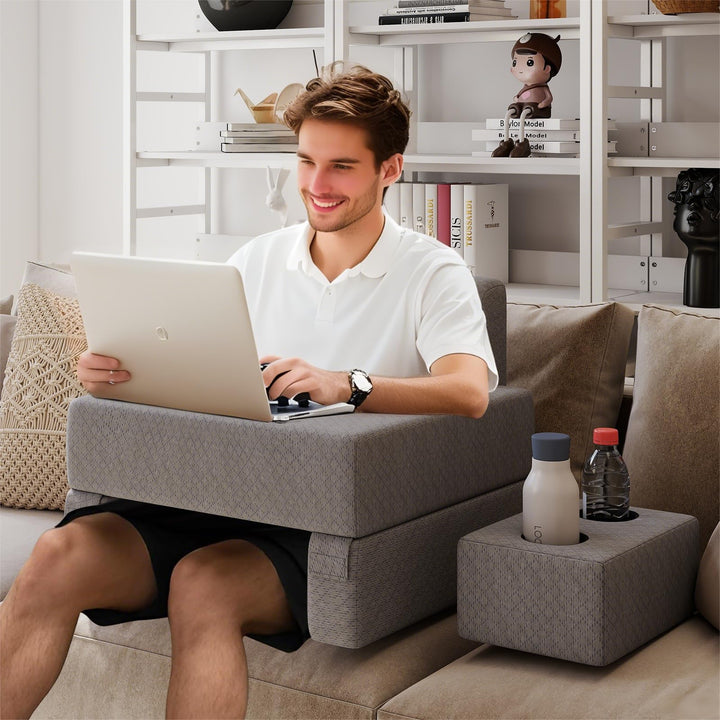 Giantex Reading Pillow for Gaming Extra Large Lap Desk for Laptop with Back Arm Rest & Cup Holder for Adult