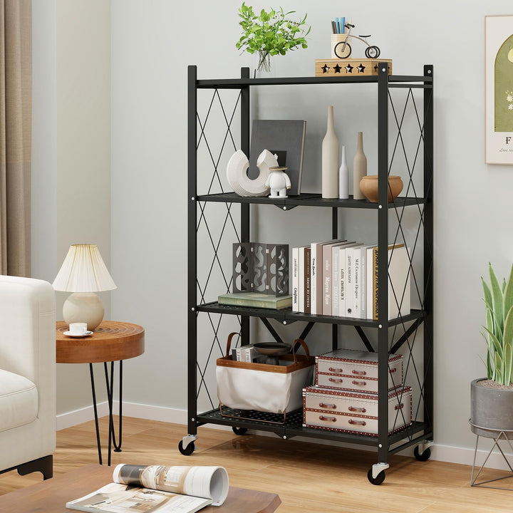 Giantex 4-Tier Foldable Storage Shelf, Collapsible Shelving Unit Display with Lockable Wheels