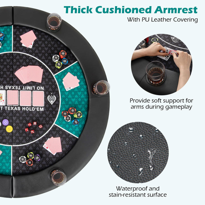 Giantex 48" Poker Table Top, 6 Player Foldable Round Blackjack Poker Table Topper w/Carrying Bag