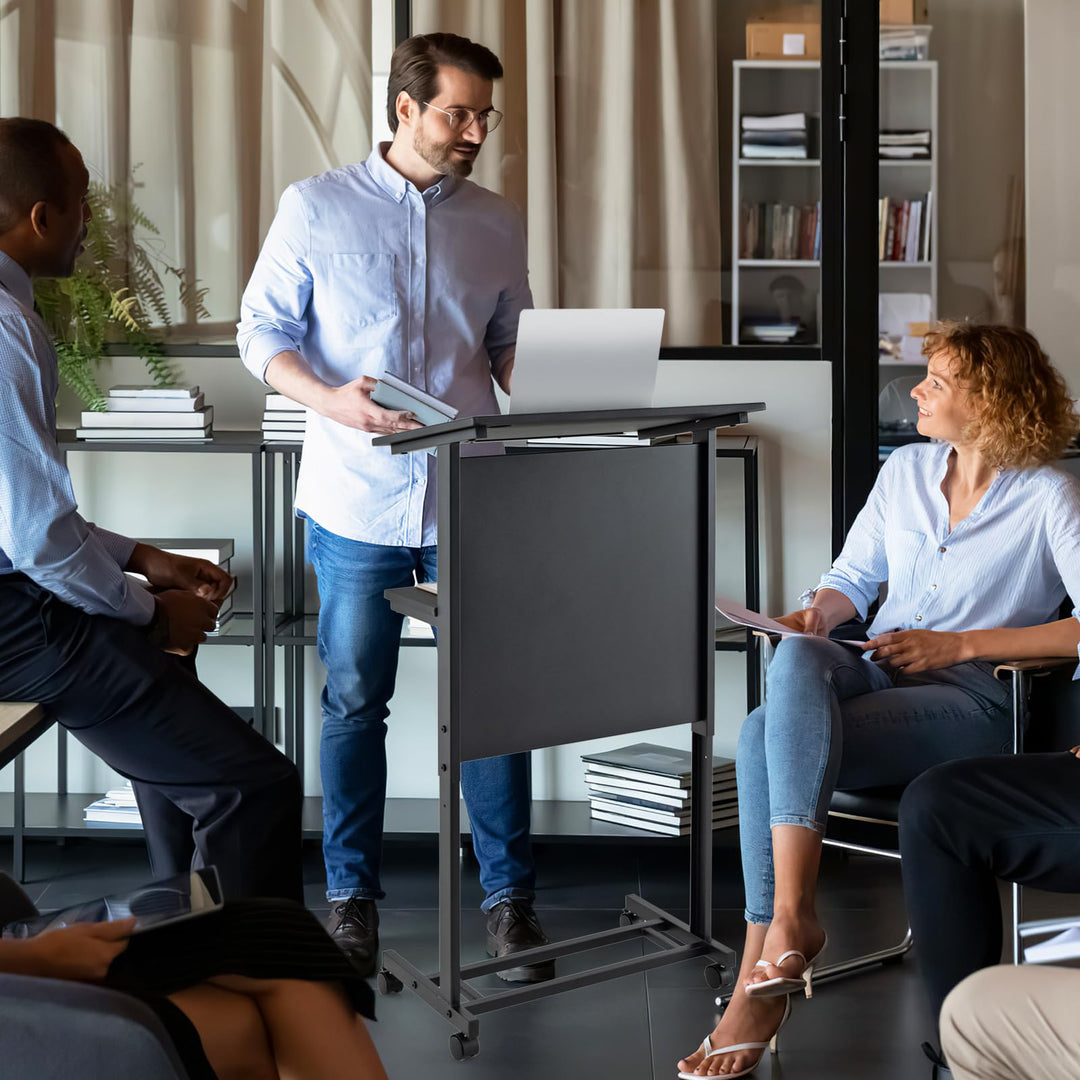 Giantex Mobile Lectern Podium, Height Adjustable Rolling Laptop Cart with Tilting Tabletop