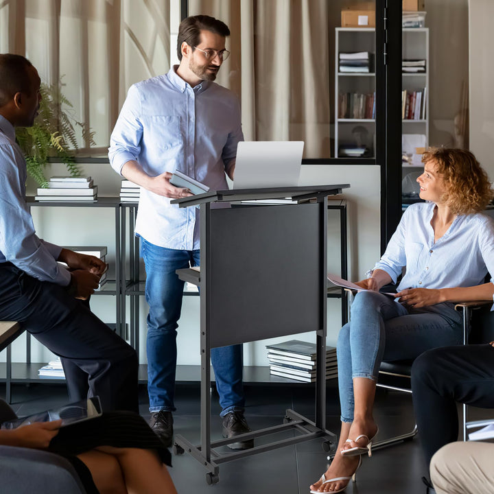 Giantex Mobile Lectern Podium, Height Adjustable Rolling Laptop Cart with Tilting Tabletop