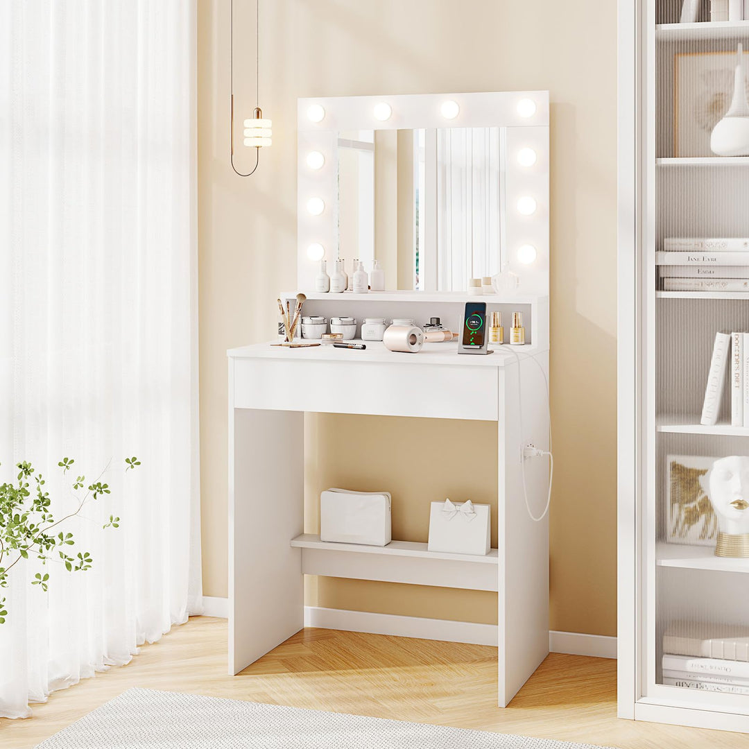 White Makeup Vanity Table with Charging Station