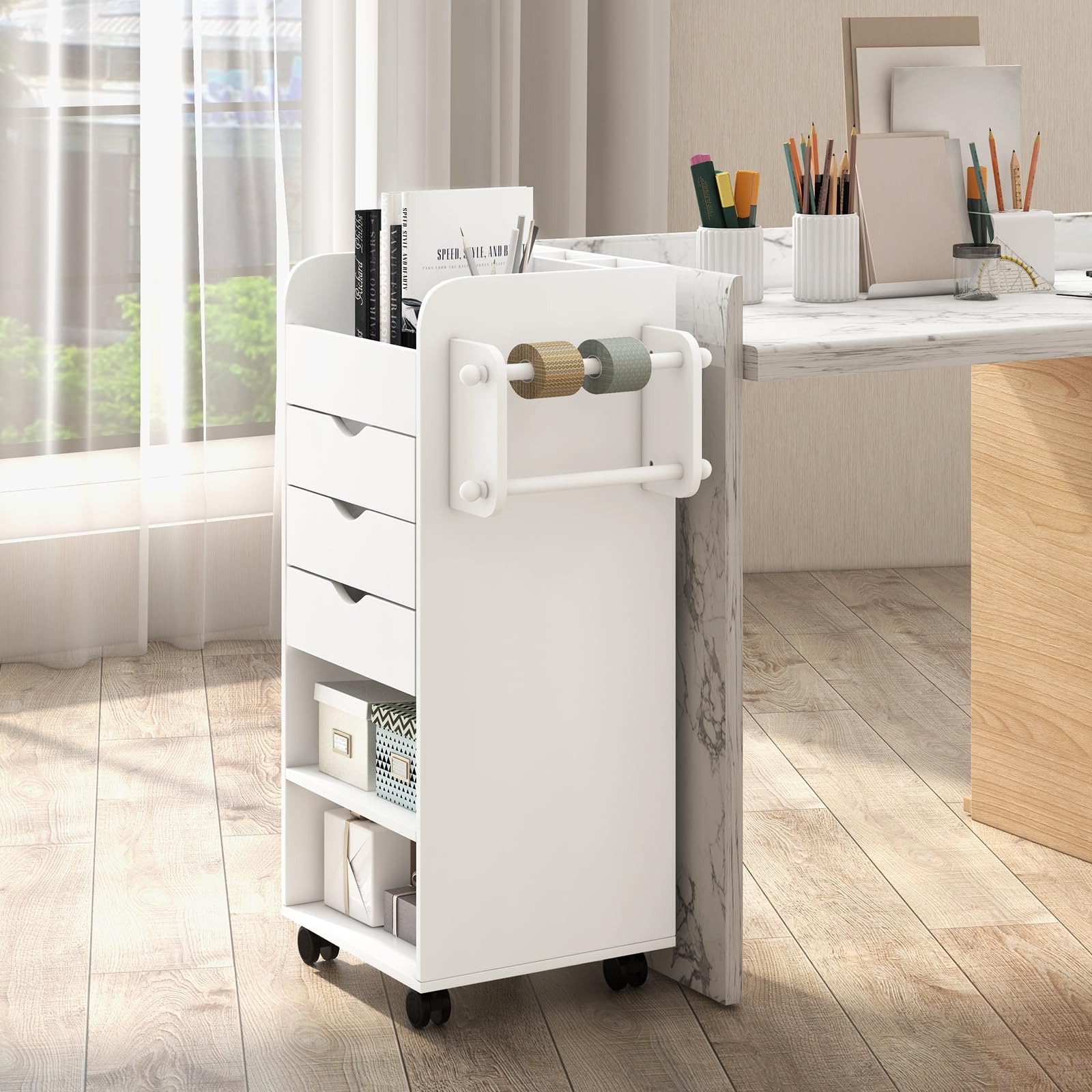 Giantex Craft Storage Cart - Utility Organizer Cart with 3 Drawers, 3 Shelves (White)